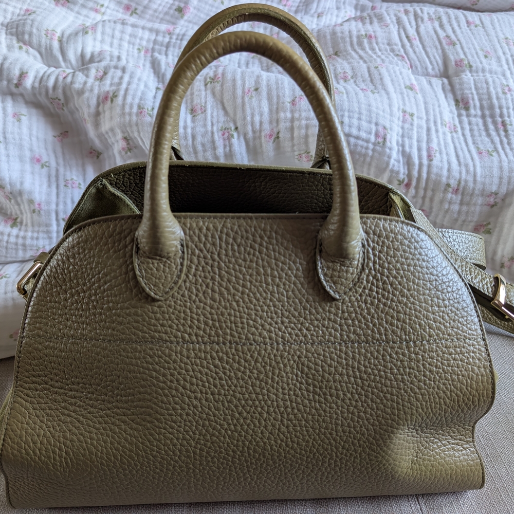 Elegant Green Leather And Suede Satchel Bag